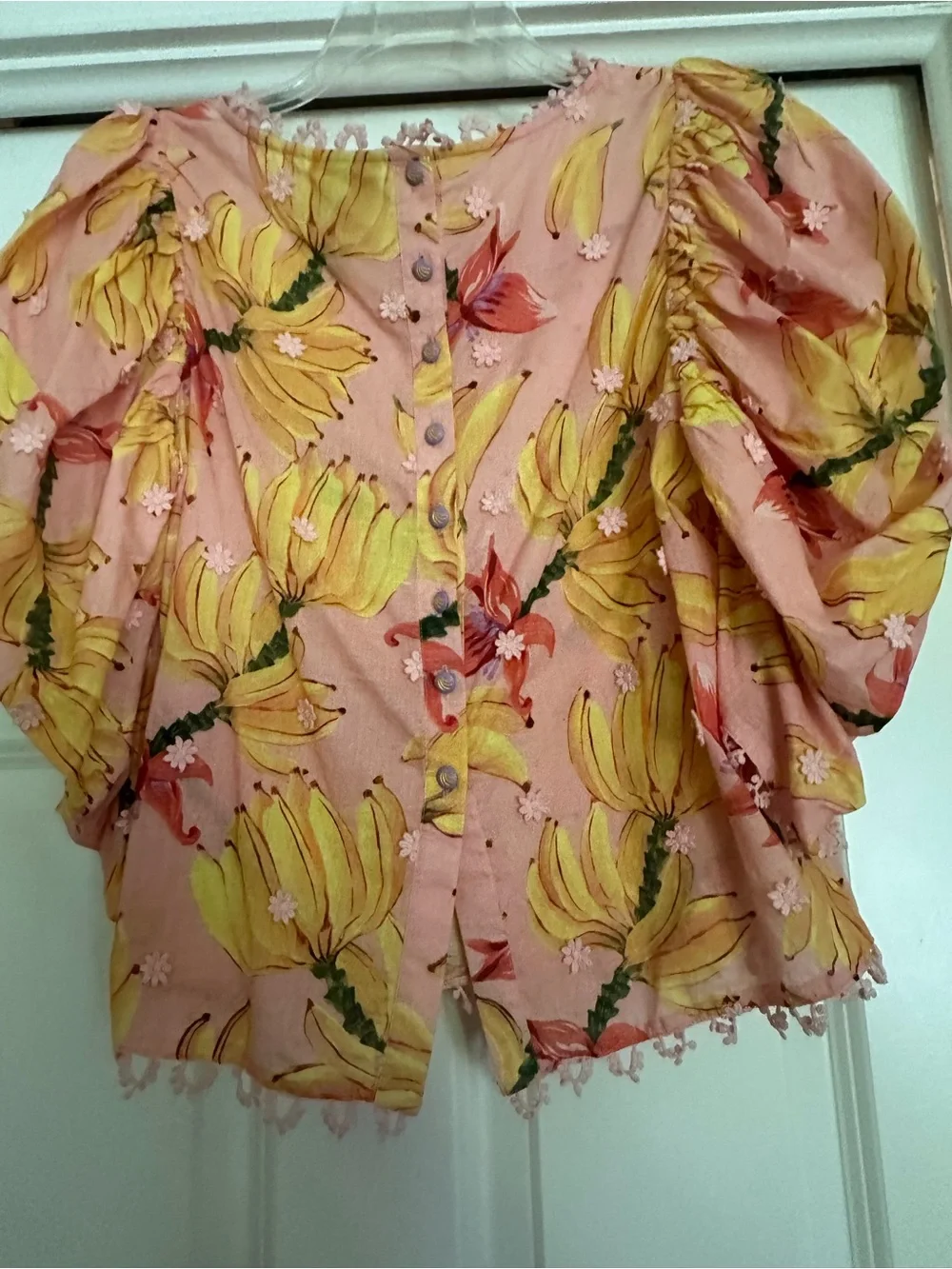 FARM Rio Pink & Yellow Banana Floral Puff-Sleeve Blouse